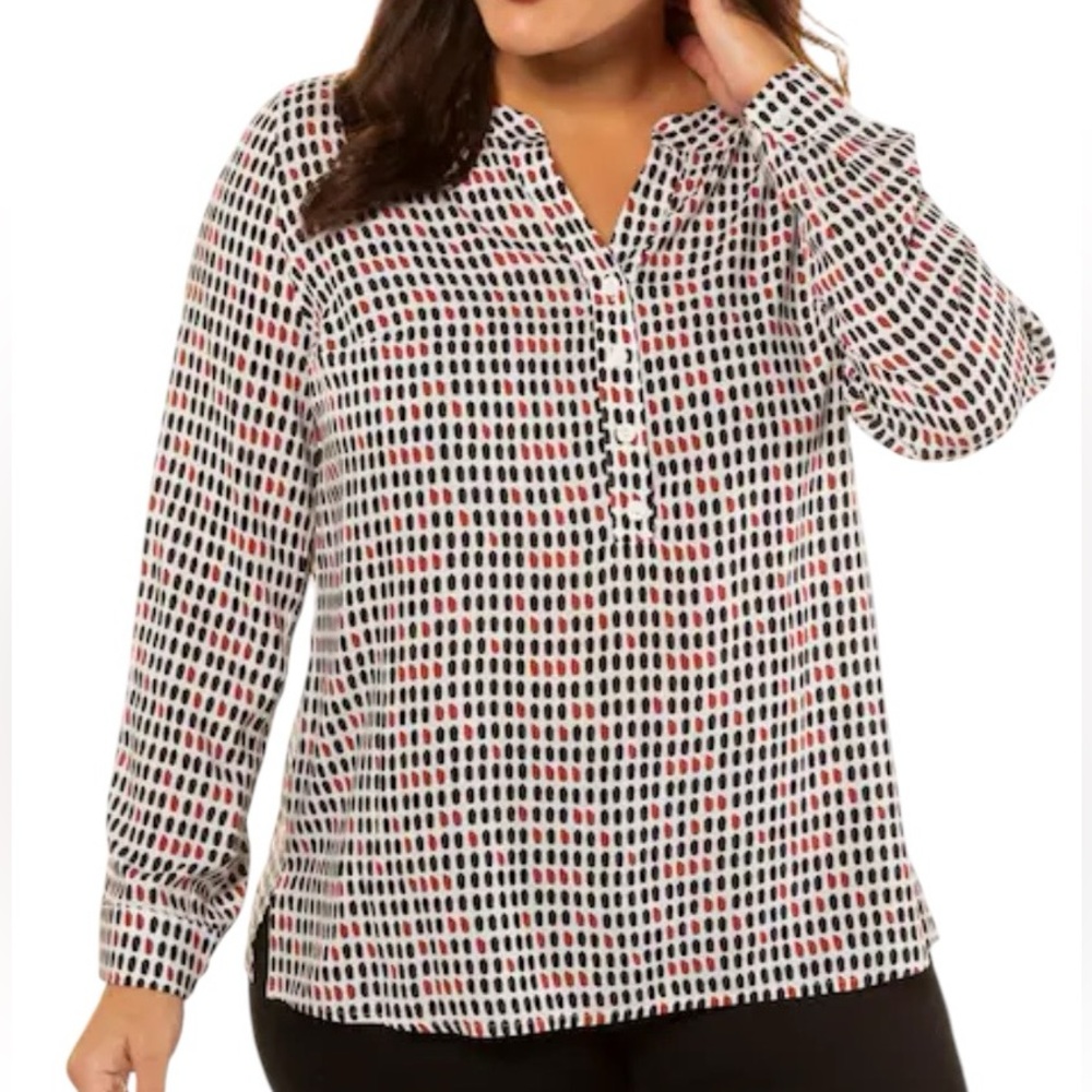 Ulla Popken Black and Pink Patterned Blouse